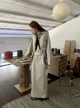 LONSLAN 2024AW NEW翻领拉链外套+长款半裙套装