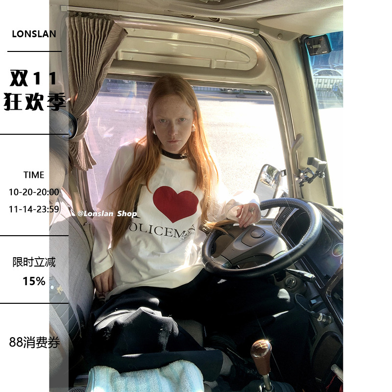 Lonslan圆领长袖印花图案卫衣