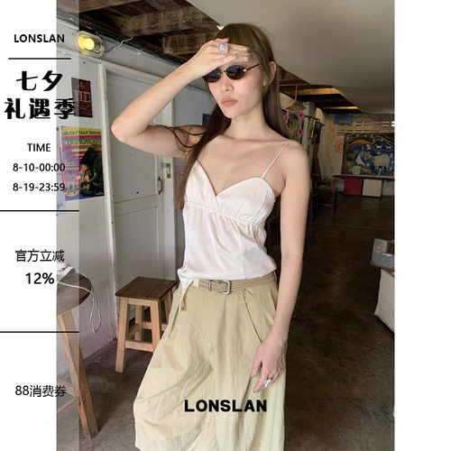 LONSLAN 2026SUMMER 缎面光泽蝴蝶结下摆不规则设计吊带背心
