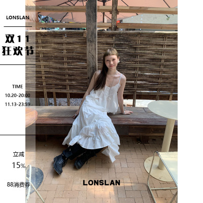 LONSLAN 2026SUMMER春夏新款 蕾丝花边吊带+绑带大摆半裙套装