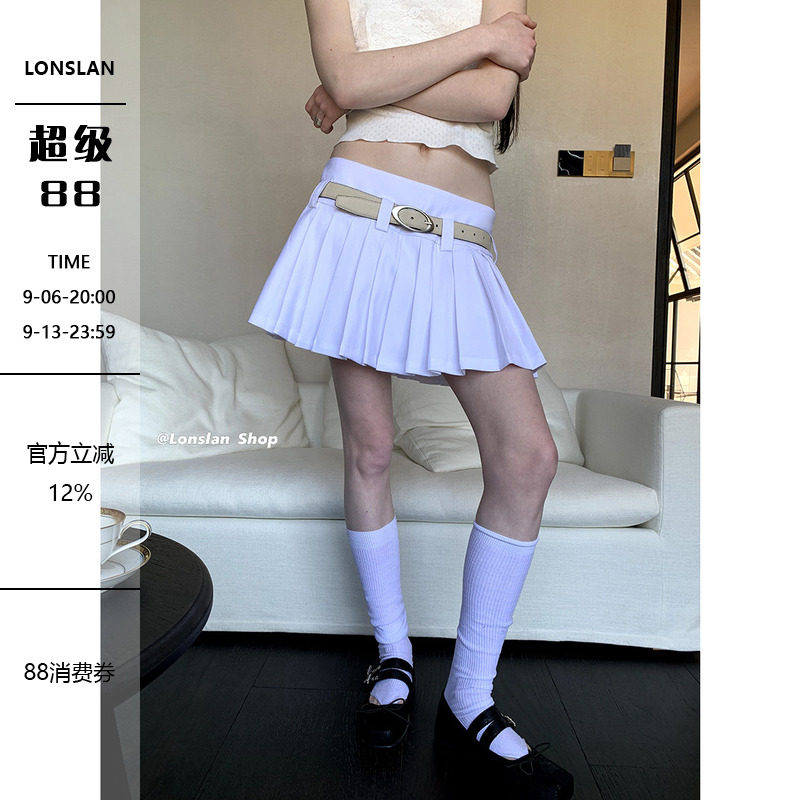 LONSLAN纯色百褶甜酷辣妹短裙图片