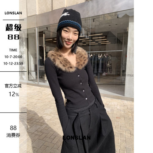 LONSLAN 25AW 12.8  00:00NEW 豹纹 毛领拼接 长袖开衫