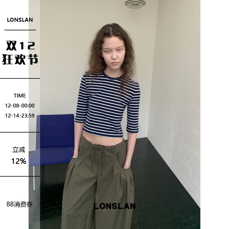 LONSLAN25SUMMER 短款修身条纹显瘦 中袖T