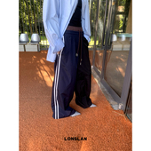 百搭长裤 LONSLAN 简约舒适竖条纹拼色运动休闲裤 新款 2024秋季