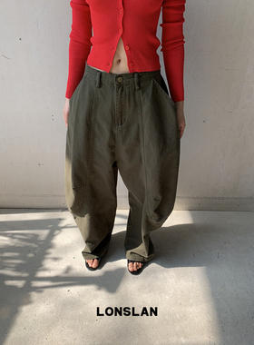 LOSLAN 25SS春夏新款 牛仔收脚阔腿萝卜裤