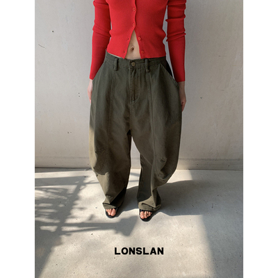 LOSLAN 25SS春夏新款 牛仔收脚阔腿萝卜裤
