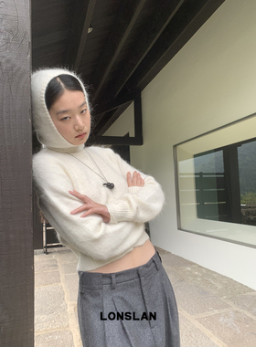 LOSLAN 2024秋冬新款韩系修身显瘦水貂毛隐形扣短款内搭开衫上衣