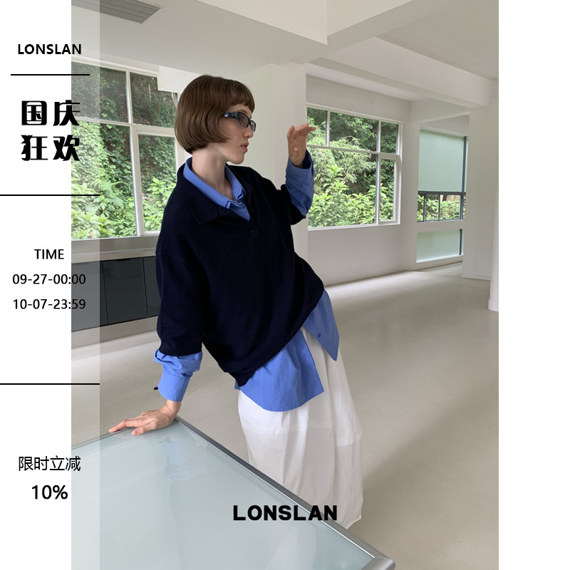 LONSLAN 25AW 9/22 20:00NEW polo领羊毛短袖针织衫