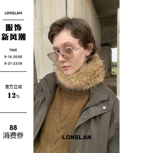 LONSLAN 2024秋冬新款毛领保暖围巾