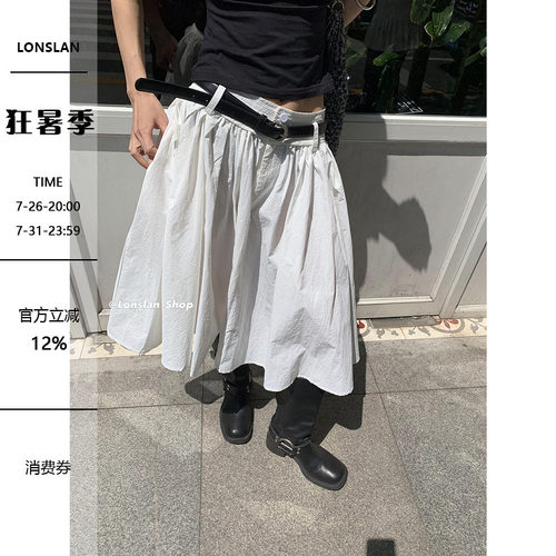 LOSLAN大摆伞百褶A字半身裙