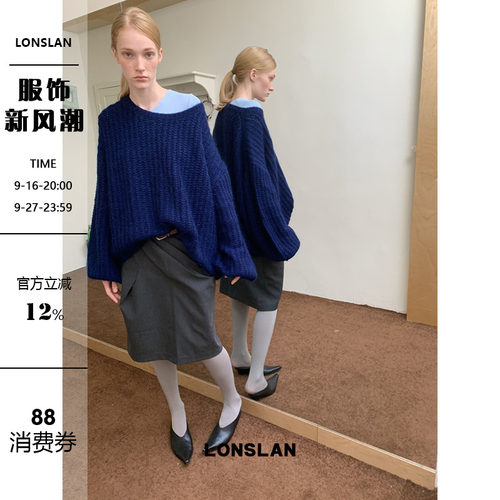 LONSLAN 2025秋季新款 兔毛圆领毛衣