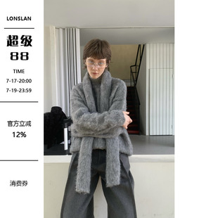 LONSLAN 2024秋冬新款慵懒风宽松羊毛厚实高领毛衣+围巾两件套女