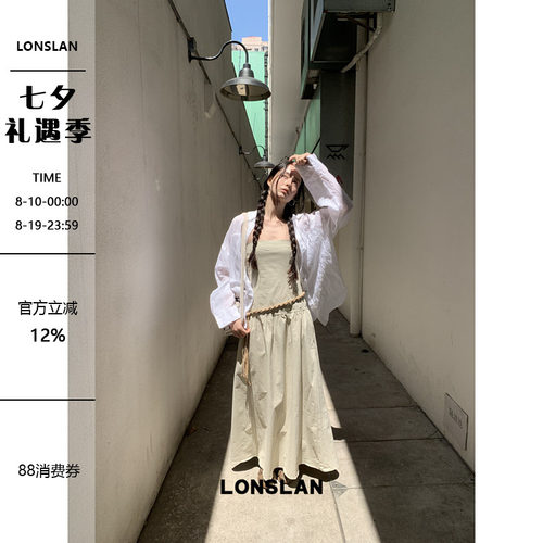 LONSLAN25SUMMER 气质简约收腰抹胸连衣裙