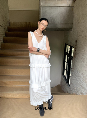 LONSLAN 2024SUMMER 6/16 20:00NEW荷叶边V领长款度假连衣裙