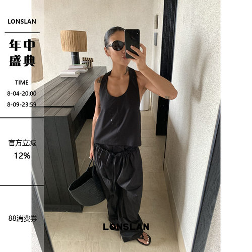LONSLAN 2026夏季新款挂脖西装背心+抽绳设计阔腿休闲裤套装