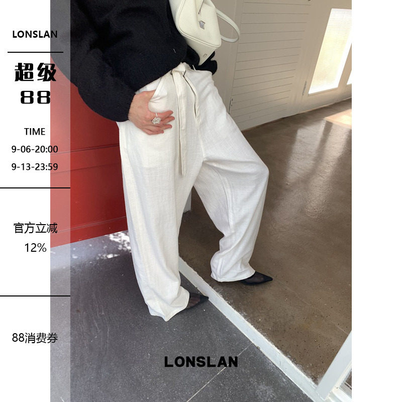 LONSLAN 2026AW 初秋棉麻宽腰带休闲裤图片