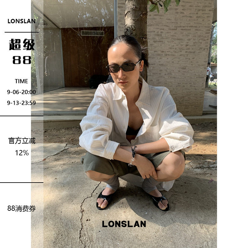 LOSLAN 25SS春夏新款 质感大件黑白细条纹衬衫图片