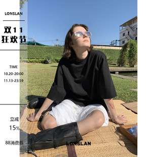 LONSLAN 2025春夏新款慵懒风宽松显瘦休闲大件圆领短袖T恤上衣女