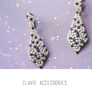 欧美风大牌设计个性简约黑白领带潮人925纯银针耳钉无耳洞耳夹女