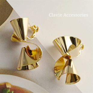 日杂耳夹耳环耳钉无洞秋冬日夸张金银色立体个性大高级设计感欧美