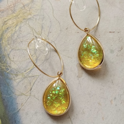 日系复古圆圈耳环耳钉女y2k可爱彩色金色水滴形树脂u形无耳洞耳夹