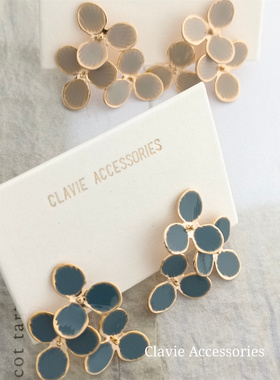 日本绣球紫阳花耳饰环钉超仙清新莫兰迪蓝灰色树脂u型无耳洞耳夹