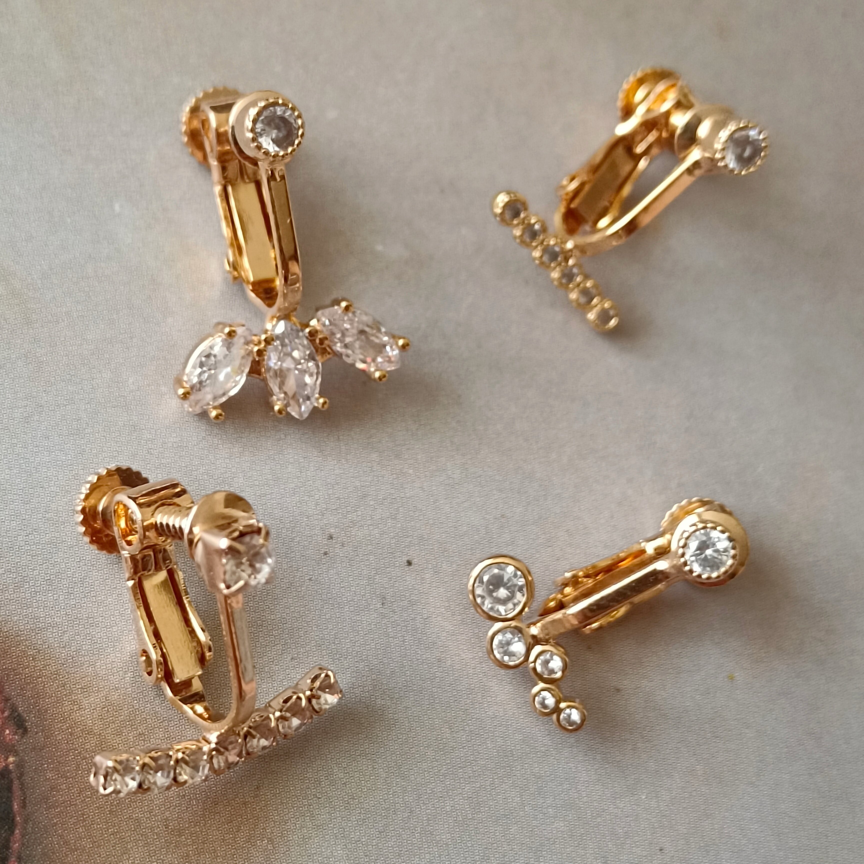 日系精致精工小巧迷你水钻无坠微笑弧线后挂式耳钉无耳洞螺丝耳夹