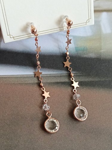 日系精致绝美轻奢繁星星玫瑰金色耳线耳钉长款无耳洞树脂u型耳夹