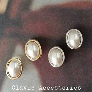 日常简约小巧好搭配椭圆小珍珠复古感vintage风格 耳夹无耳洞耳钉