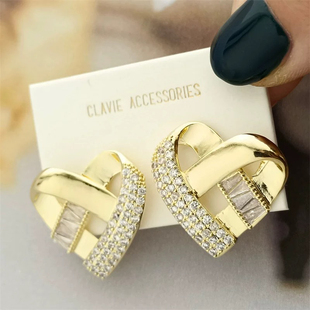 编织爱心简约高级感轻奢气质立体螺旋水钻耳钉耳环耳夹无耳洞女