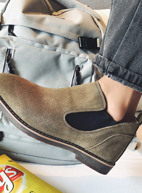 切尔西靴男秋冬季真皮短靴男靴子高帮鞋英伦风中帮复古马丁靴潮