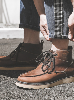 马丁靴男秋冬季英伦风中帮短靴头层牛皮男靴子高帮鞋情侣工装靴潮