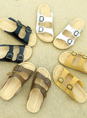 真皮拖鞋男夏季防滑防水沙滩拖男凉拖鞋一字拖男休闲小码半拖鞋潮