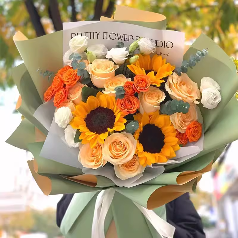 情人节全国鲜花速递同城向日葵香槟混搭玫瑰生日花束送女友礼物