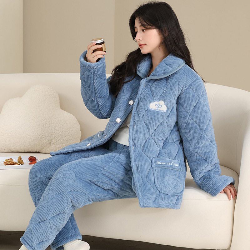 湖南省服女款睡衣冬珊瑚绒三层夹棉加绒加厚法兰绒保暖家居服套装,女士内衣/男士内衣/家居服,睡袍/浴袍,淘宝优惠券,粉丝福利购,淘宝优惠卷