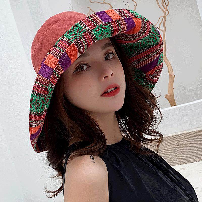 夏季女士遮阳帽ins韩版潮大檐遮脸渔夫帽百搭民族风可折叠双面防,服饰配件/皮带/帽子/围巾,帽子,淘宝优惠券,粉丝福利购,淘宝优惠卷