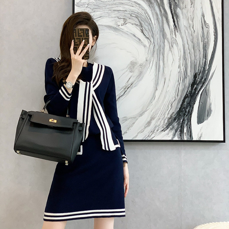 学院风时尚休闲套装女2025秋冬季长袖毛衣A字裙针织两件套装裙子图片