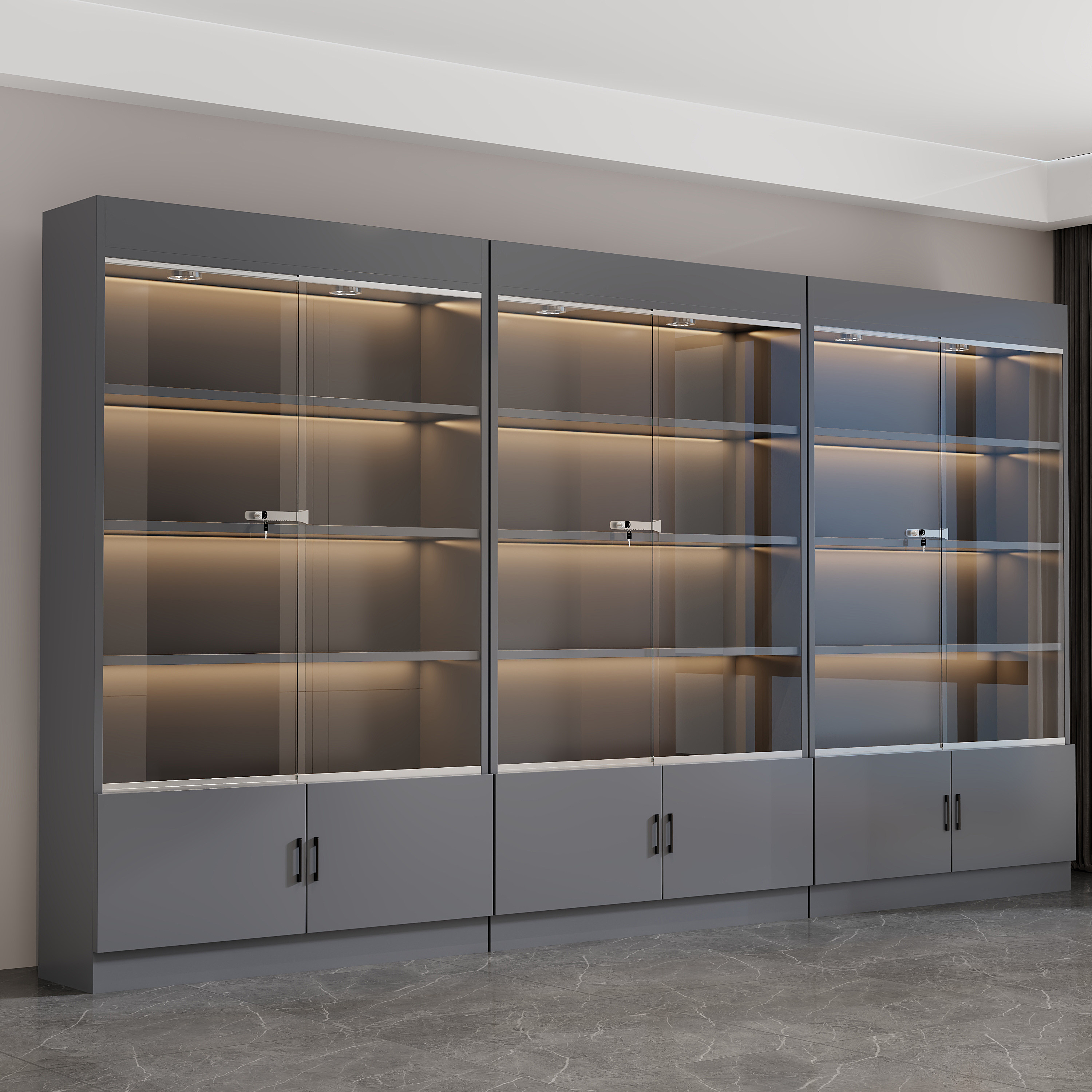 玻璃展示柜货架陈列柜定制超市便利店烟酒展柜新款立式落地展示架