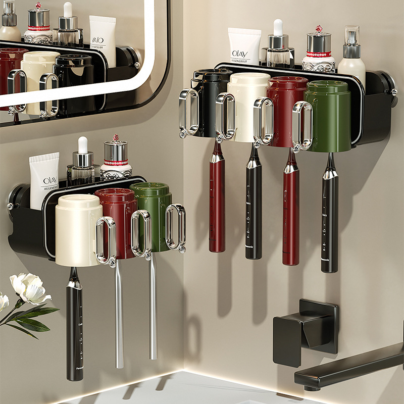 居家吸盘牙刷漱口杯置物架壁挂式