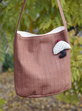 咖色棕色高级通勤时尚上班纯色侘寂风老土布包包手工布包单肩包