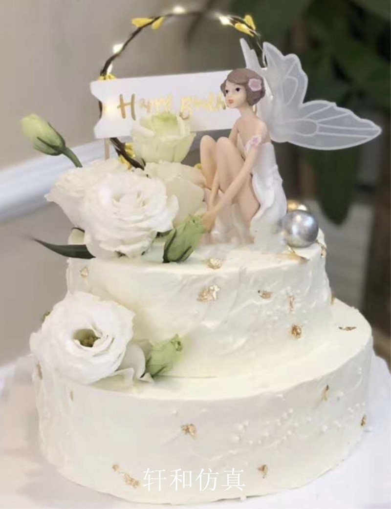 轩和仿真新款网红花仙子女神精灵美少女仿真蛋糕花环蛋糕模型样品