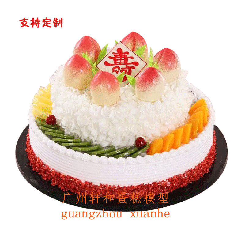 2019新款双层仿真蛋糕模型 水果寿桃祝寿生日蛋糕模型 蛋糕样品