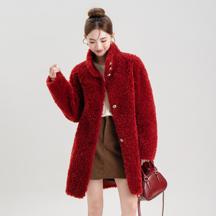 海宁颗粒绒皮草女羊剪绒大衣保暖冬羊羔毛皮毛一体外套中长款2025