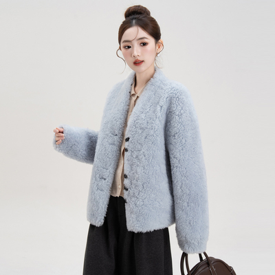 2025冬季新款羊剪绒大衣全羊毛皮草颗粒羊羔毛皮毛一体毛毛外套女