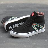 特价 Airwalk高帮印花板鞋 男女民族风系带运动休闲潮流翻毛皮黑色