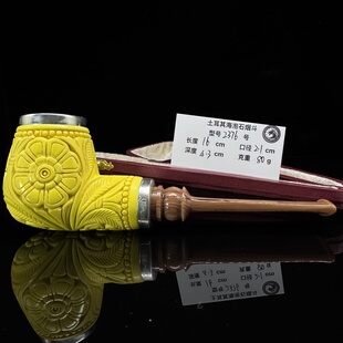 土耳其海泡石烟斗2376双银圈满雕花篮空腔大气室大师手工雕刻签名