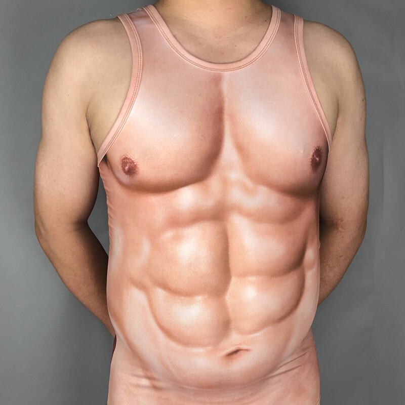 个性肌肉男背心t恤抖音猩猩创意假腹肌恶搞衣服3D立体肤色上衣潮