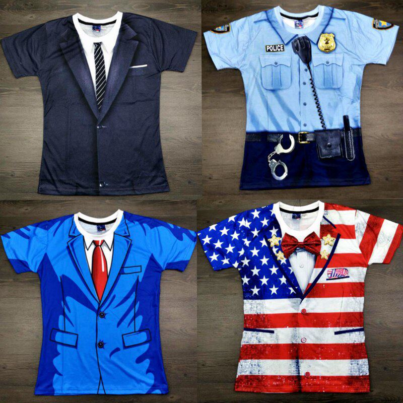 新款3d肌肉男士创意假两件印花T恤恶搞西装领带图案短袖表演衣服