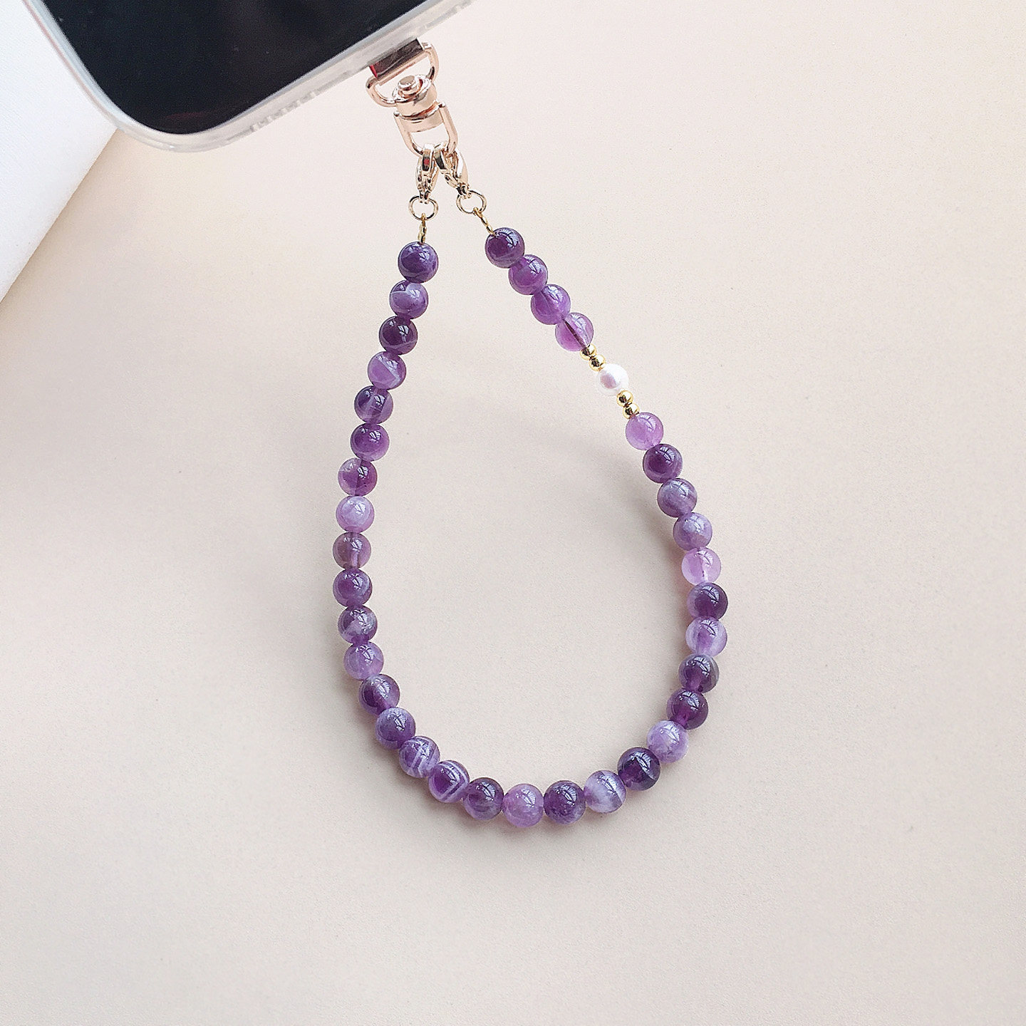 天然紫水晶手机挂绳招财转运手腕绳手机壳挂饰手机链手腕串珠挂链