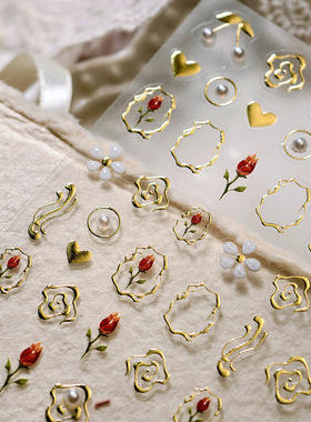 ins风高级感郁金香烫金立体美甲贴纸装饰指甲电脑手机壳iPad贴画